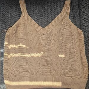 Banana Republic Tan V-Neck Sweater Cable Knit